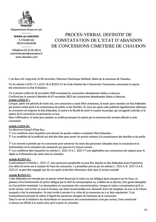 Plan du cimetière - feuillet 1